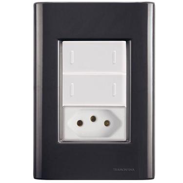 Imagem de Cj Dois Interruptor Duplo E Tomada 20a Giz Grafite Tramontina Completo Pronto Tramontina