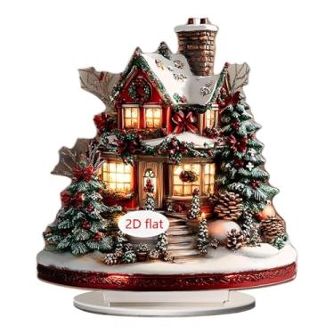 Imagem de Fenteer Enfeite de Natal 2D em acrílico, peça decorativa para mesa, estilo casinha de desenho animado, Style a