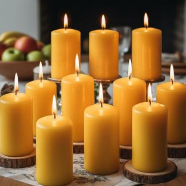Imagem de Pacote com 12 velas de cera de abelha, velas de cera de abelha com 420 horas de duração para decoração de Natal, velas de cera de abelha sem cheiro a granel para festas em casa, sem fumaça, sem