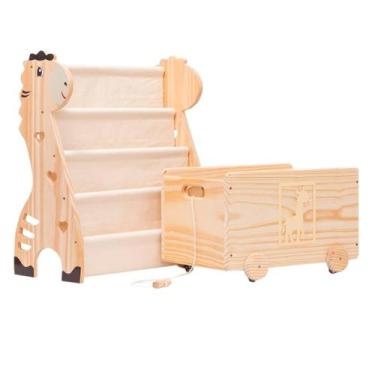 Imagem de Kit Montessori, Rack Livros Girafa Caixa De Brinquedos Bege Cru - Curu