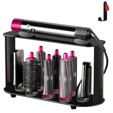 Imagem de Suporte Lesvea para Dyson Airwrap, organizador de acessórios de ferro de ondular, rack de armazenamento de bancada para acessórios Dyson Airwrap, suporte de secador de cabelo com gancho autoadesivo