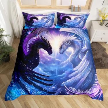 Imagem de Capa de edredom casal dragão tamanho queen lindo animal asas conjunto de cama 3 peças capa de edredom dragão mágico para decoração de quarto de adultos capa de colcha de galáxia nebulosa sonhadora, 2