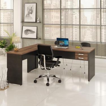 Imagem de Mesa Para Escritório Em L 1,80x1,60m Tampo E Pés 30mm Com Gaveta Nogal Compreto Ônix
