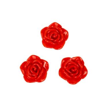 Imagem de Kit C/3 Miçangas em Resina Flor Rosa Vermelha 2 cm
