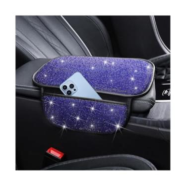 Imagem de Sandfren Capa Bling para console central de carro, almofada para apoio de braço de veículo com strass de cristal com 2 bolsas de armazenamento para mulheres e meninas, almofada protetora de caixa de