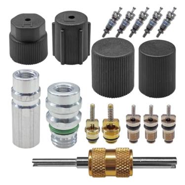 Imagem de UHANBUT Kit de núcleo de válvula de ar condicionado de carro 17 peças, R12 R134a Vedação Teflon Refrigeração Sistema A/C Kits de tampa e válvula com ferramenta de remoção para portas de serviço A/C de
