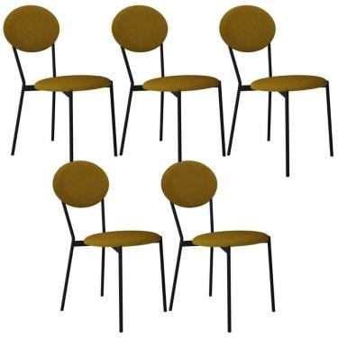 Imagem de Kit 05 Cadeiras Estofada Para Sala De Jantar Azuri Preto C01 Linho Mostarda - Lyam Decor