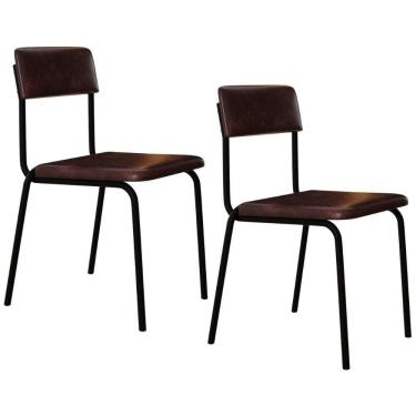 Imagem de Kit 02 Cadeiras Estofada Para Sala De Jantar Sense Preto C01 Courino Café - Lyam Decor