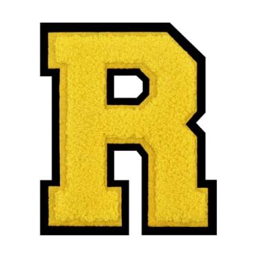 Imagem de 1 peça de patch amarelo de 11,4 cm de ferro em chenille com borda preta – Remendos do alfabeto para roupas, jaquetas, mochilas, chapéus para decoração personalizada, nome personalizado e artesanato