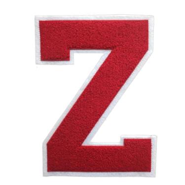 Imagem de 1 peça de patch vermelho de 16,5 cm de ferro em chenille com borda branca – Remendos do alfabeto para roupas, jaquetas, mochilas, chapéus para decoração personalizada, nome personalizado e artesanato