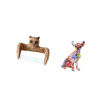 Imagem de Fenteer Suporte de Papel Higiênico Criativo de Colorida, Escultura de Cachorro Multicolorido, Desenho Animado, Artesanato de Filhote, Enfeite de Animal
