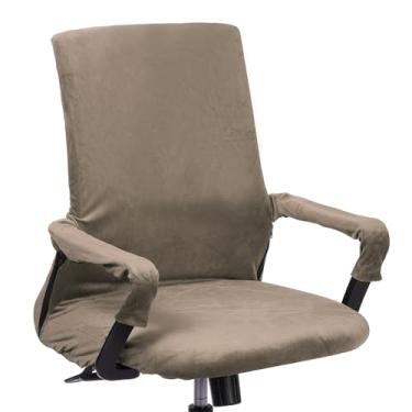 Imagem de PATIKIL Capa para cadeira de escritório, 99 cm, capa para cadeira de mesa, extensível, universal, para computador, capa para apoio de braço, zíper para cadeiras de escritório, assento de mesa, marrom