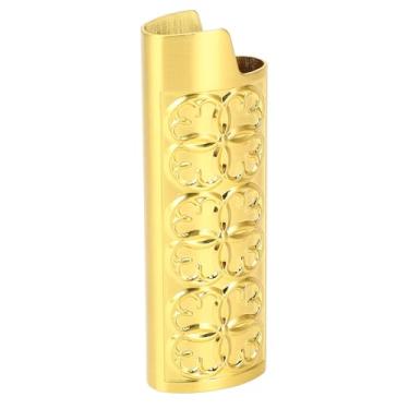 Imagem de YOUTHINK Suporte de Capa de Isqueiro Com Padrão Em Relevo de Metal para Estilo Vintage J6 |Capa Protetora de Isqueiro Compacta e Elegante (Ouro)