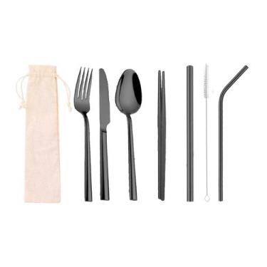 Imagem de Talheres 8 em 1 Preto + Ecobag Juta - CAN.U.DO