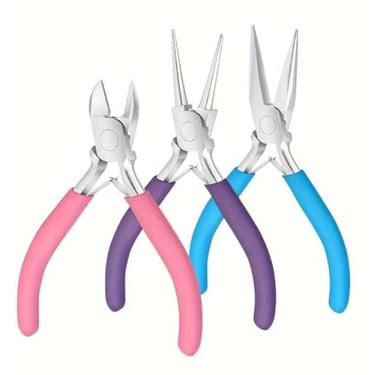 Imagem de Conjunto de ferramentas de alicate de metal portátil de 3 cores para fabricação de joias, alicate de nariz redondo, kit de pinças para artesanato e costura de miçangas