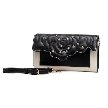 Imagem de BRANGIO Italy Clutch – Bolsa noturna de couro vegano com strass e alça de corrente | Empresa dos EUA é enviada de L.A., Preto