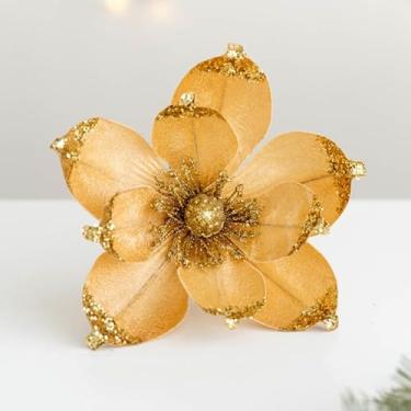 Imagem de 1 guirlanda de árvore de Natal artificial com glitter, enfeites de 19 cm, flor sintética para Natal, ano novo, casamento, festa e decorações de férias
