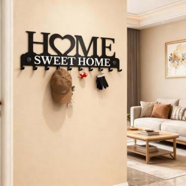 Imagem de Porta-chaves de metal decorativo com ganchos de parede, placa para entrada, porta da frente, cozinha, corredor, garagem, mudroom, escritório, inclui parafusos e âncoras