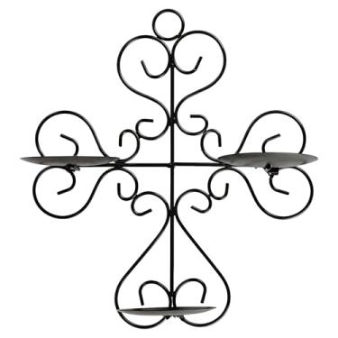 Imagem de Arandelas pretas de ferro decoração de parede, suportes de vela 3-, suportes de parede de vela elegantes, para sala de estar, quarto e sala de jantar, design de longa duração elegante e