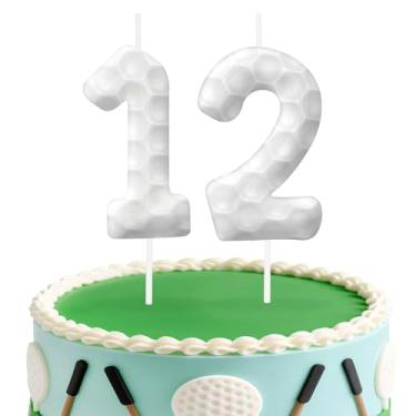 Imagem de Velas de aniversário de golfe número 12, topo de bolo temático de golfe para meninos e meninas, decorações de bolo para aniversários, suprimentos de festa com tema esportivo, velas para decorações de