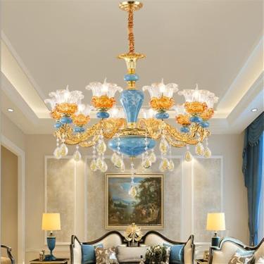 Imagem de Lustre de cristal de luxo europeu com LED, estilo americano, para sala de estar, restaurante, quarto, casa de campo, hotel, loja de roupas, salão de beleza, café (C 10 lâmpadas)