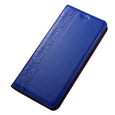 Imagem de POYUFRG Capa de couro genuíno para Xiaomi 17 Pro Max/17 Pro/17, capa carteira magnética de negócios fina com suporte para cartão, azul, 17