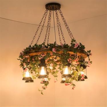Imagem de Lustre Americano Pastoral LED Industrial Retrô Criativo Música Restaurante Bar Cafeteria Loja de Chá Loja de Roupas Decoração Plantas Verdes Luminária Pendente (UB 8 Lâmpadas)