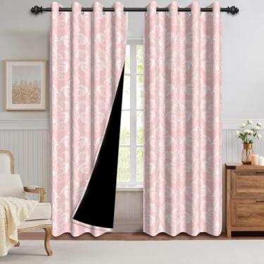 Imagem de GICDSU Conjunto de 2 painéis de cortinas blecaute rosa de 203 cm de comprimento, cortinas blackout rosa com ilhós pendurados para quartos, salas de estar e salas de jantar
