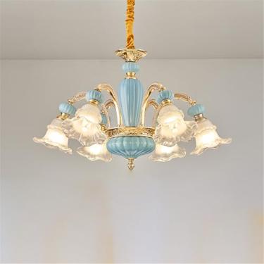Imagem de Lustre de cristal de luxo europeu com LED, estilo americano, para sala de estar, restaurante, quarto, casa de campo, hotel, loja de roupas, salão de beleza, café (F 6 lâmpadas)