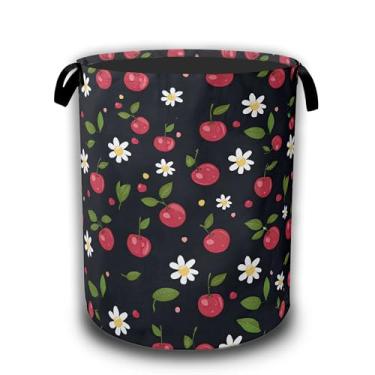 Imagem de Cesto de roupa suja dobrável de cereja pano Oxford impermeável com alças, balde de armazenamento de roupas, organizador de brinquedos para banheiro/berçário/quarto, 40,6 x 52,8 cm