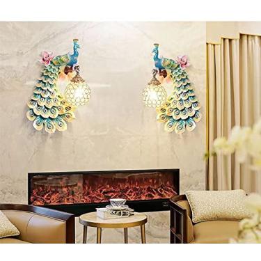Imagem de Luminária de parede LED American Creative Art Peacock para sala de estar, quarto, escritório, casa de campo, hotel, quarto infantil, corredor (Conjunto com 2 peças)