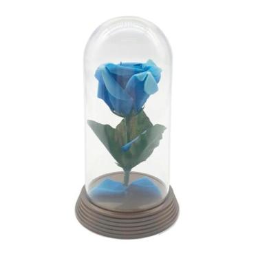 Imagem de Redoma Cúpula Rosa A Bela E A Fera Base Ouro P Rosa Azul - Amor Lindo