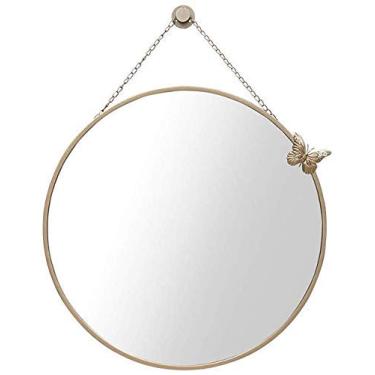 Imagem de Espelho de maquiagem simples redondo ferro forjado espelho de banheiro decoração de banheiro espelho de parede espelho de parede espelho de comprimento total (cor: ouro tamanho: 50 cm) (cor: ouro