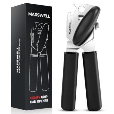 Imagem de Manual de abridor de latas, abridor de latas com pega confortável MARSWELL portátil com levantador magnético, lâmina afiada de corte suave, abridor de latas manual para idosos com botão de virar fácil