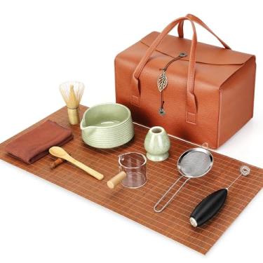 Imagem de Conjunto de batedor Matcha, kit Matcha completo de 10 peças com bolsa de couro inclui todas as ferramentas para fazer matcha em casa