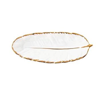 Imagem de Cesta de frutas elegante tigela de frutas prato de cerâmica moda design de penas bandeja acessórios de mesa Dim Sum prato de frutas cozinha prato de jantar prato de frutas (尺寸 Tamanho: 26cm, Cor: B