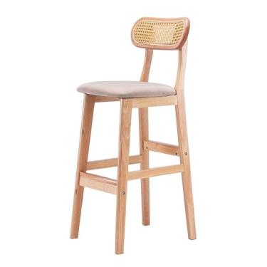 Imagem de Conjunto de 6 cadeiras de cozinha de balcão de madeira com assento macio de linho ideal para balcão de bar e decoração de casa, cor bege