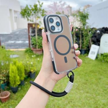 Imagem de Capa de celular à prova de choque com cordão gradiente da moda para iPhone 16 Pro Max 15 14 13 11 12 Pro Max 16Plus 16E, preta, para iPhone 16e