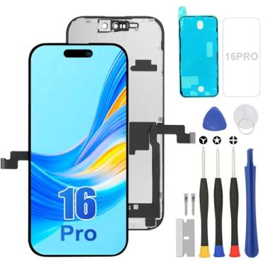 Imagem de Kit de substituição de tela para iPhone 16Pro, conjunto completo com tom verdadeiro, tela digitalizadora LCD para iPhone 16pro com digitalizador de toque 3D e kit de ferramentas de reparo - Modelo