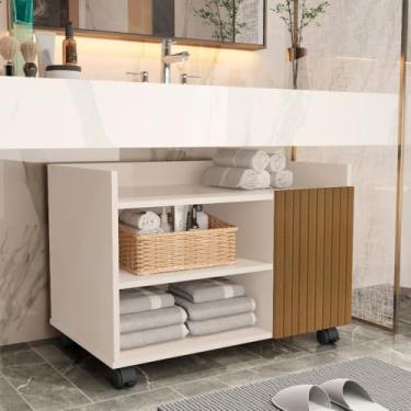 Imagem de Gabinete Multiuso com Rodízios e Gaveta Ideal armário para Banheiro suporte moderno(off/freijo)