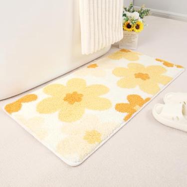 Imagem de Molesun Tapete de banho floral, tapete de banheiro antiderrapante macio tapete de microfibra bonito tapete de banho para crianças, tapetes grossos e felpudos absorventes de água para quarto, cozinha