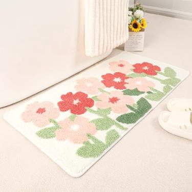 Imagem de Molesun Tapete de banho floral tapete de banheiro, tapete de chuveiro de microfibra de pelúcia antiderrapante absorvente de água, tapetes de animais engraçados para quarto de crianças, quarto, cozinha