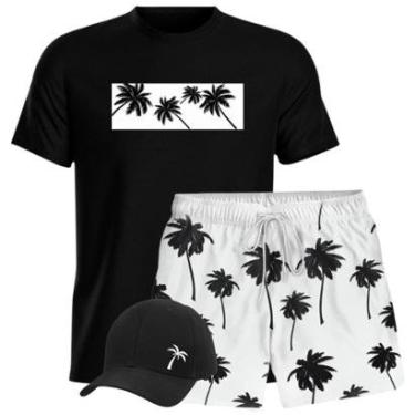Imagem de Conjunto Masculino Camiseta Algodão, Short Tactel e Bone Aba curva Coqueiros-Masculino