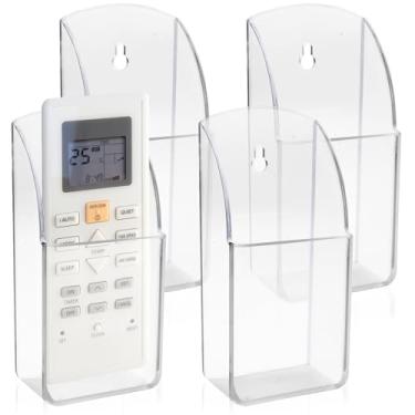 Imagem de 4 peças de suporte de plástico para controle remoto, organizador de mídia transparente, compartimento único, suporte de caneta, suporte para lápis de parede, suporte remoto de TV, caixa de