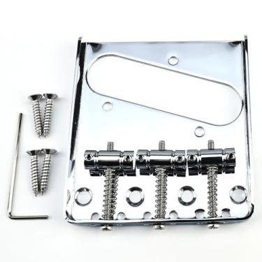 Imagem de OVSAL Ponte de guitarra fixa vintage com aço de 3 selas compensado de latão BG-3005-IO-CR