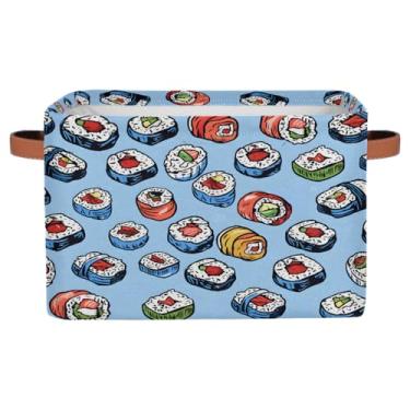 Imagem de hongjinglin Pequenas cestas de armazenamento de comida de sushi, fofas com alças, caixas de armazenamento de brinquedos infantis, organizador de cubo de tecido dobrável para berçário, sala de estar