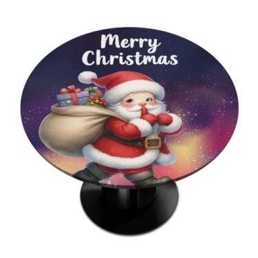 Imagem de hongjinglin Toalha de mesa redonda com borda elástica, Papai Noel, vermelha, bonita, redonda, toalha de mesa limpável, para ambientes internos e externos, pátio, jantar, cozinha, festival, decoração