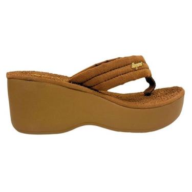 Imagem de Tamanco Dijean 276 Plataforma Anabela Chinelo Sandalia Dedo, Marrom, 3