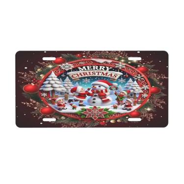 Imagem de Placa de licença vermelha festiva de Natal para a frente do carro placas de carro metal de alumínio adequado para placa de porta de caminhão, bar, café, acessórios automotivos para homens e mulheres