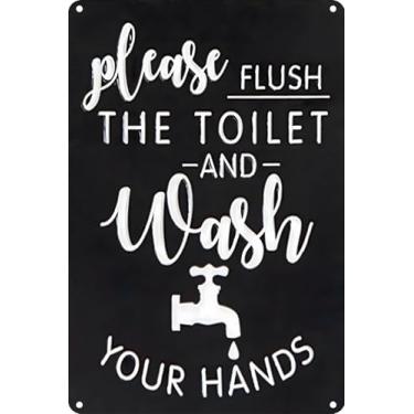 Imagem de Letrero De Metal Vintage Con Texto En IngléS«Please Flush The Toilet & Wash Your Hands»Lugares públicos, barbearia, regras de banheiro decoração de parede, Please Flush Toilet Poster impermeável
